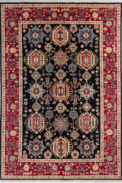 Afghan Chobi Black Rectangle 7x10 ft Wool Carpet 145967