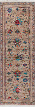 Afghan Chobi Beige Runner 6 to 9 ft Wool Carpet 145978
