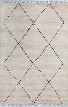Pakistani Moroccan White Rectangle 5x8 ft Wool Carpet 145987