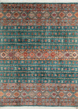 Chobi Green Hand Knotted 6'1" X 8'0"  Area Rug 700-145996