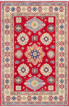 Afghan Kazak Red Rectangle 4x6 ft Wool Carpet 146002