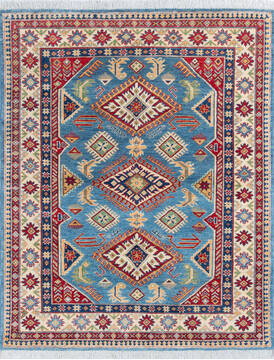 Afghan Kazak Blue Rectangle 5x7 ft Wool Carpet 146003