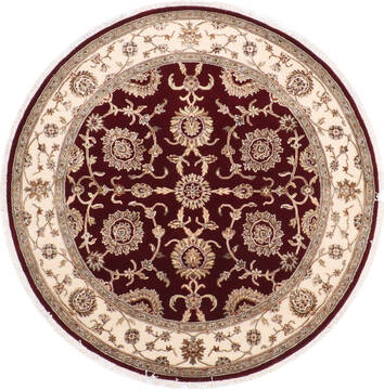 Indian Jaipur Red Round 5 to 6 ft Wool and Raised Silk Carpet 146027