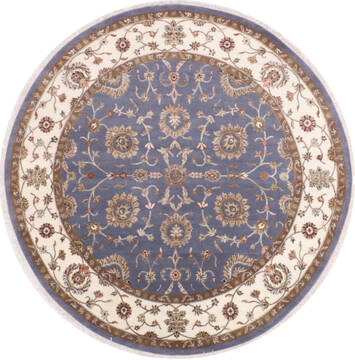 Indian Jaipur Blue Round 7 to 8 ft Wool and Raised Silk Carpet 146029