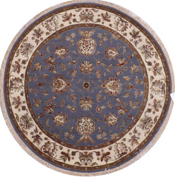 Indian Jaipur Blue Round 5 to 6 ft Wool and Raised Silk Carpet 146031