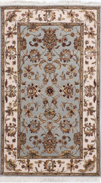 Indian Jaipur Blue Rectangle 3x5 ft Wool and Raised Silk Carpet 146032