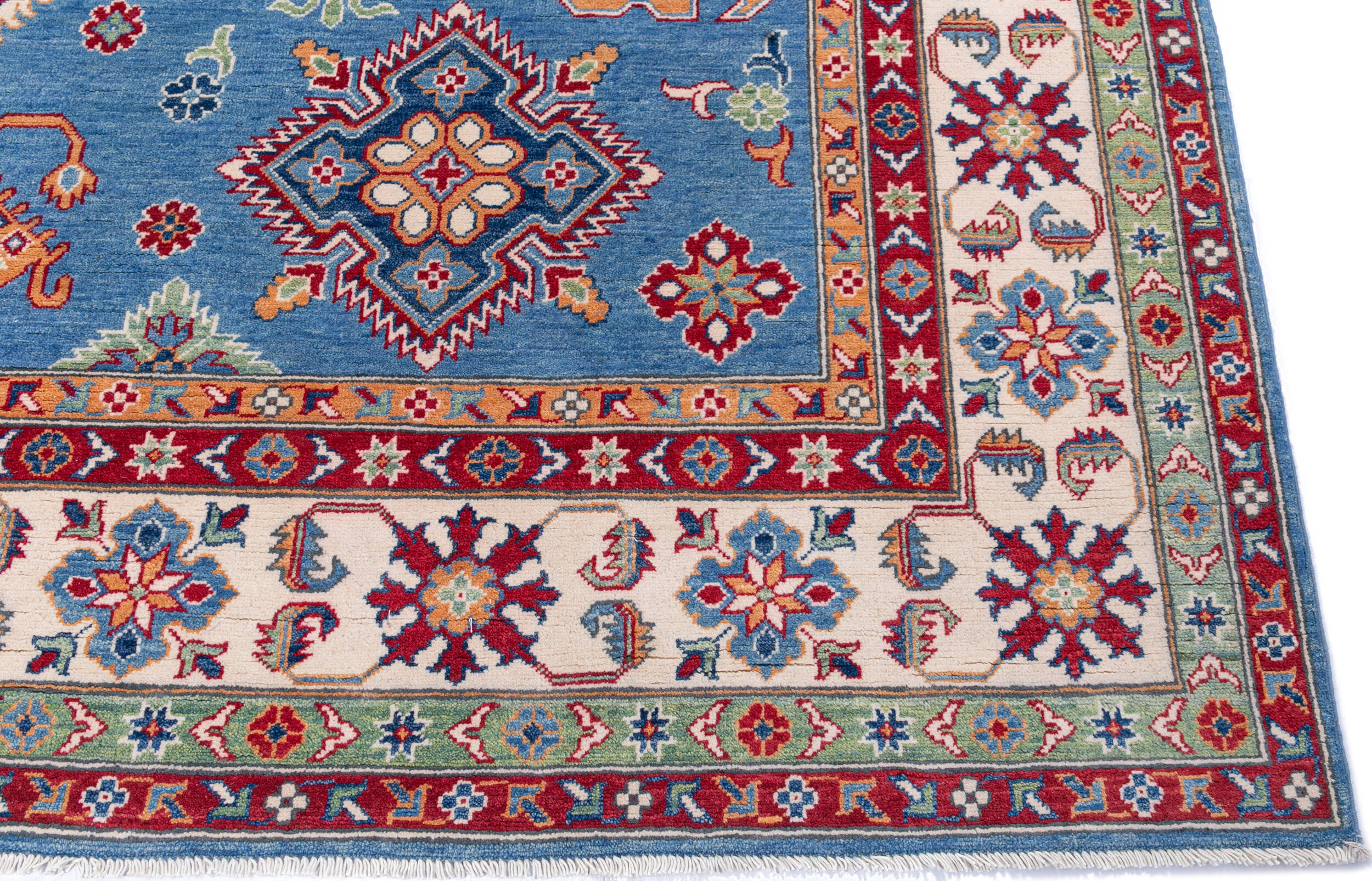 Afghan Kazak Blue Rectangle 9x12 ft Wool Carpet 146038 | SKU