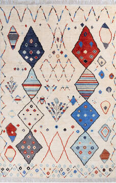 Pakistani Moroccan White Rectangle 7x10 ft Wool Carpet 146043