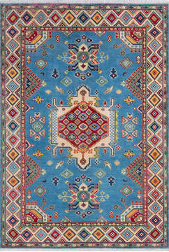 Afghan Kazak Blue Rectangle 4x6 ft Wool Carpet 146046