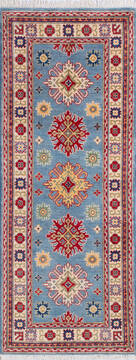 Afghan Kazak Blue Runner 6 to 9 ft Wool Carpet 146051