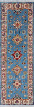 Afghan Kazak Blue Runner 6 to 9 ft Wool Carpet 146054