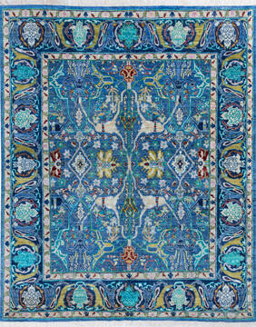 Chobi Blue Hand Knotted 7'10" X 9'7"  Area Rug 700-146058