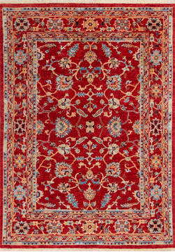 Afghan Chobi Red Rectangle 5x7 ft Wool Carpet 146060