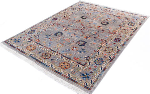 Chobi Grey Hand Knotted 51 X 68 Area Rug 700-146068 Image 2