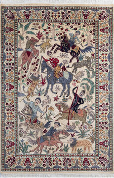 Pakistani Pak-Persian Beige Rectangle 4x6 ft Wool Carpet 146079