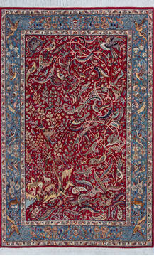 Pak-Persian Red Hand Knotted 4'1" X 6'4"  Area Rug 700-146080