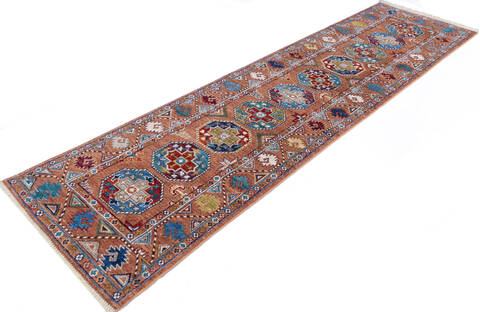 Chobi Orange Runner Hand Knotted 28 X 100 Area Rug 700-146097 Image 2