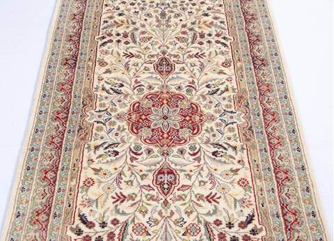 Pak-Persian Beige Runner Hand Knotted 27 X 103 Area Rug 700-146115 Image 3