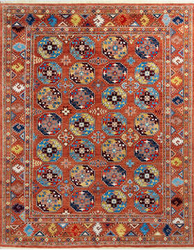 Afghan Chobi Orange Rectangle 8x10 ft Wool Carpet 146127