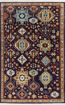 Afghan Chobi Black Rectangle 6x9 ft Wool Carpet 146129