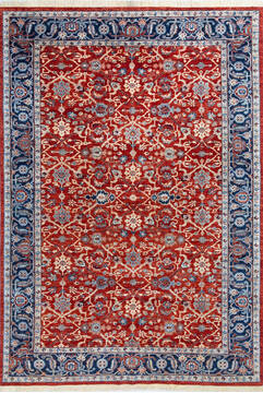 Chobi Red Hand Knotted 6'9" X 9'9"  Area Rug 700-146132