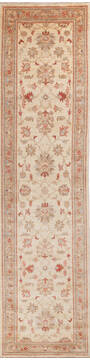 Afghan Chobi Beige Runner 10 to 12 ft Wool Carpet 146196