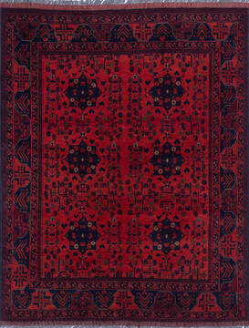 Khan Mohammadi Red Hand Knotted 4'11" X 6'2"  Area Rug 700-146208