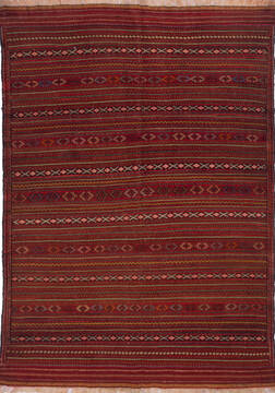 Afghan Kilim Red Rectangle 4x6 ft Wool Carpet 146229