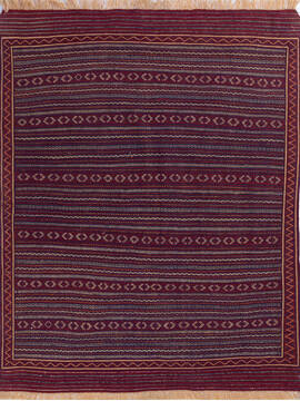 Afghan Kilim Red Rectangle 4x6 ft Wool Carpet 146231