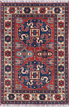 Afghan Kazak Red Rectangle 3x5 ft Wool Carpet 146283