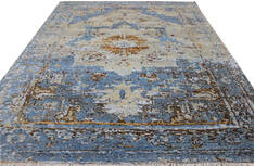 Indian Modern Multicolor Rectangle 8x10 ft Wool and Silk Carpet 146288