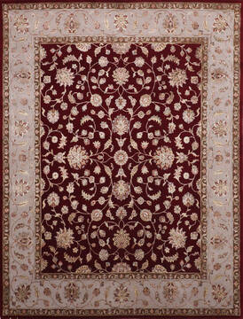Indian Jaipur Red Rectangle 8x10 ft Wool and Raised Silk Carpet 146296
