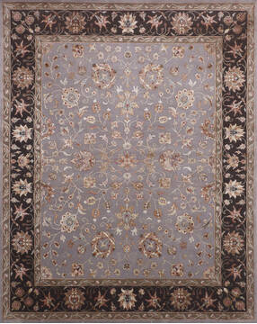 Indian Jaipur Grey Rectangle 8x10 ft Wool and Raised Silk Carpet 146302