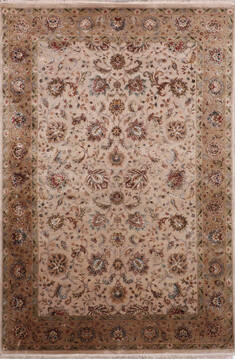 Indian Jaipur Beige Rectangle 6x9 ft Wool and Raised Silk Carpet 146320