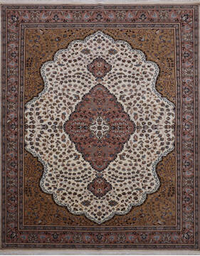 Indian Mahi White Rectangle 8x10 ft Wool Carpet 146325