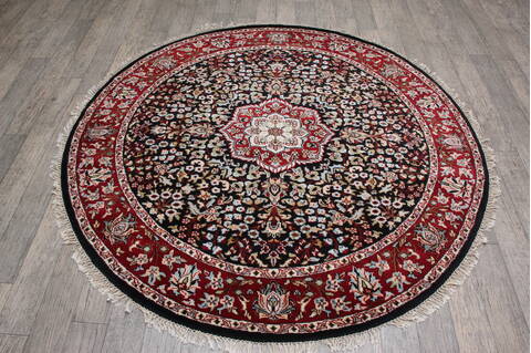 Kashan Black Round Hand Knotted 60 X 60 Area Rug 905-146326 Image 1