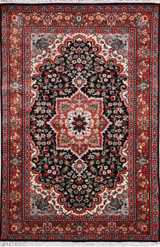 Indian Kashan Black Rectangle 4x6 ft Wool Carpet 146327