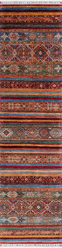Kazak Multicolor Runner Hand Knotted 2'8" X 10'4"  Area Rug 700-146366