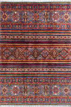 Afghan Chobi Multicolor Rectangle 7x10 ft Wool Carpet 146381