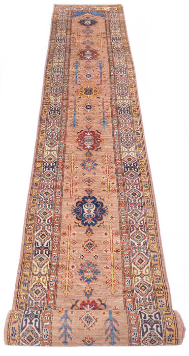 Chobi Beige Runner Hand Knotted 27 X 190 Area Rug 700-146386 Image 1