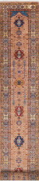 Afghan Chobi Beige Runner 16 to 20 ft Wool Carpet 146386