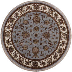Indian Jaipur Blue Round 5 to 6 ft Wool and Raised Silk Carpet 146456