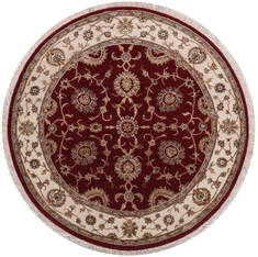 Indian Jaipur Red Round 5 to 6 ft Wool and Raised Silk Carpet 146458