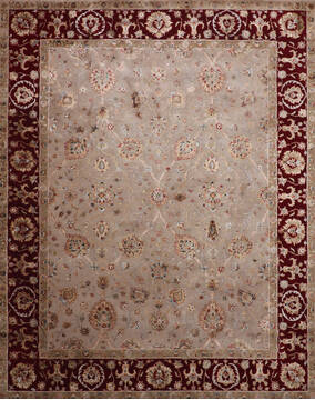 Indian Jaipur Beige Rectangle 8x10 ft Wool and Raised Silk Carpet 146462