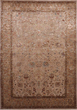 Indian Jaipur Beige Rectangle 6x9 ft Wool and Raised Silk Carpet 146465