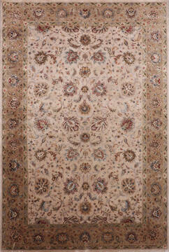 Indian Jaipur Beige Rectangle 6x9 ft Wool and Raised Silk Carpet 146469