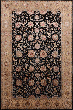 Indian Jaipur Black Rectangle 6x9 ft Wool and Raised Silk Carpet 146470
