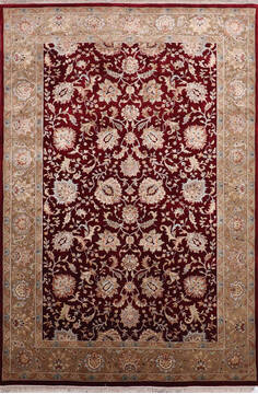 Indian Jaipur Red Rectangle 6x9 ft Wool and Raised Silk Carpet 146471