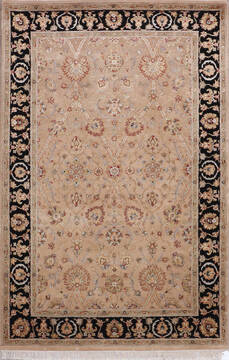 Indian Jaipur Beige Rectangle 4x6 ft Wool and Raised Silk Carpet 146472