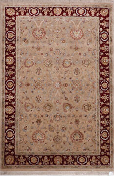 Indian Jaipur Beige Rectangle 4x6 ft Wool and Raised Silk Carpet 146473